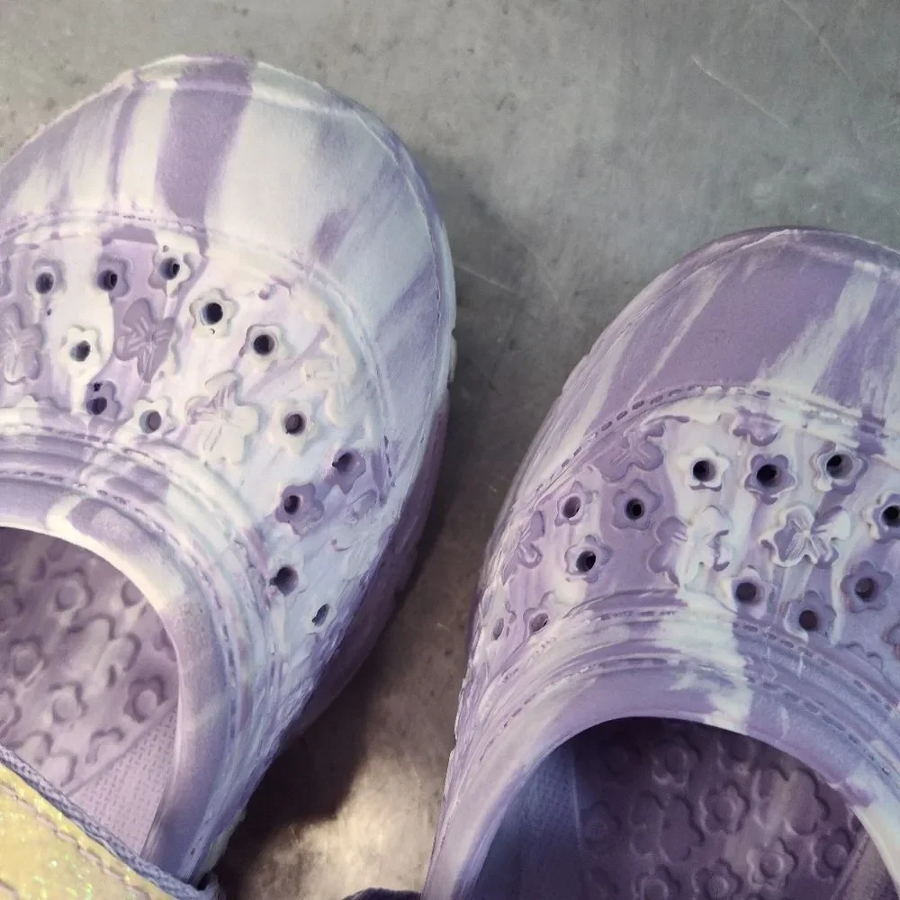Purple & White Water Sports Sandals Shoes Hook & Loop Straps Size 3 Girls